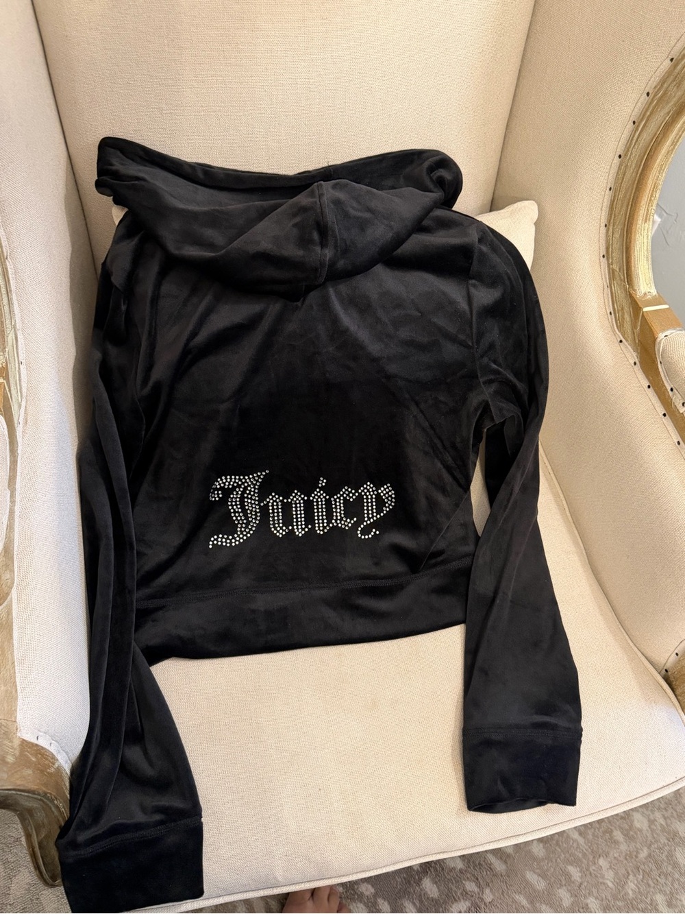 NWOT Juicy Couture Black Velour Rhinestone 'Juicy' Logo Hoodie Jacket
